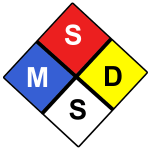 MSDS Logo - 4 squares put together to make a diamond. Blue square with "M", red square with "S", yellow square with "D" and white square with "S"
