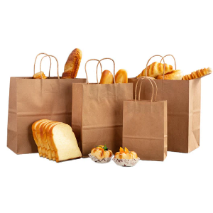 Variety of bags, some with bread and other food items decoratively displayed